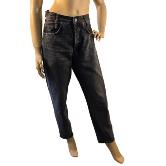 Agolde High Rise Button Fly Tapered Organic Jeans Womens Sz 26 Black Denim - Picture 3 of 12